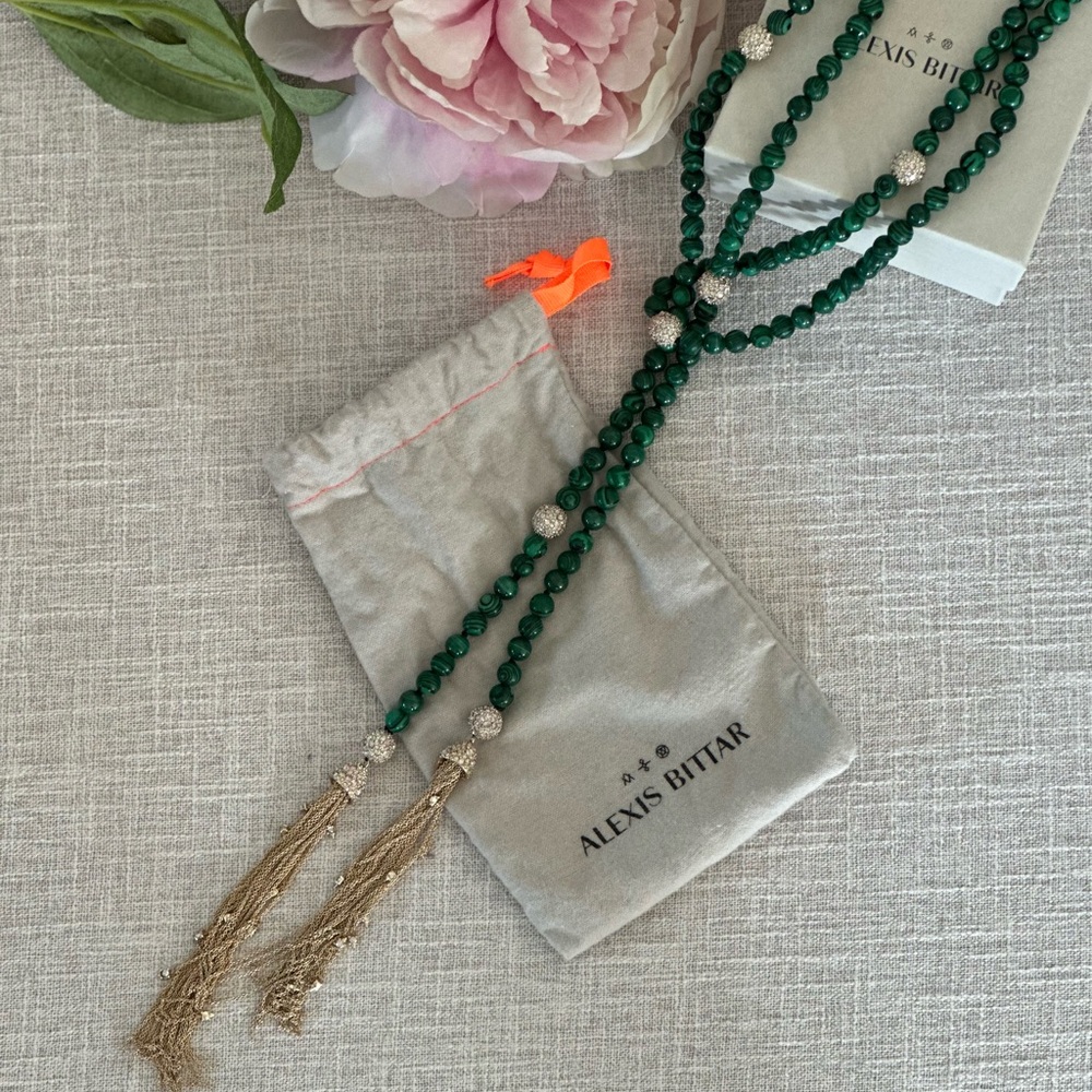 Alexis Bittar Tassel Sautoir Lariat Malachite Beaded Necklace. NWT
